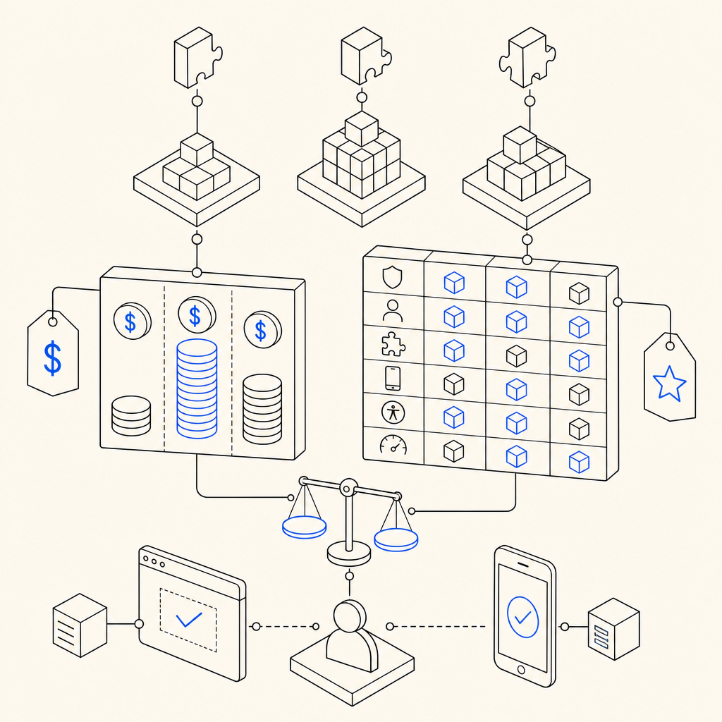 abstract conceptual diagram showing comparison of captcha providers by pricing a