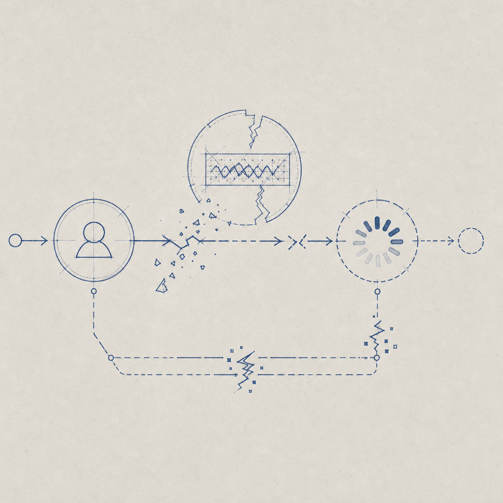 abstract diagram depicting a broken captcha loading flow
