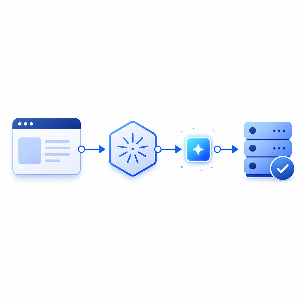 abstract flow showing browser, challenge, token, and server validation path