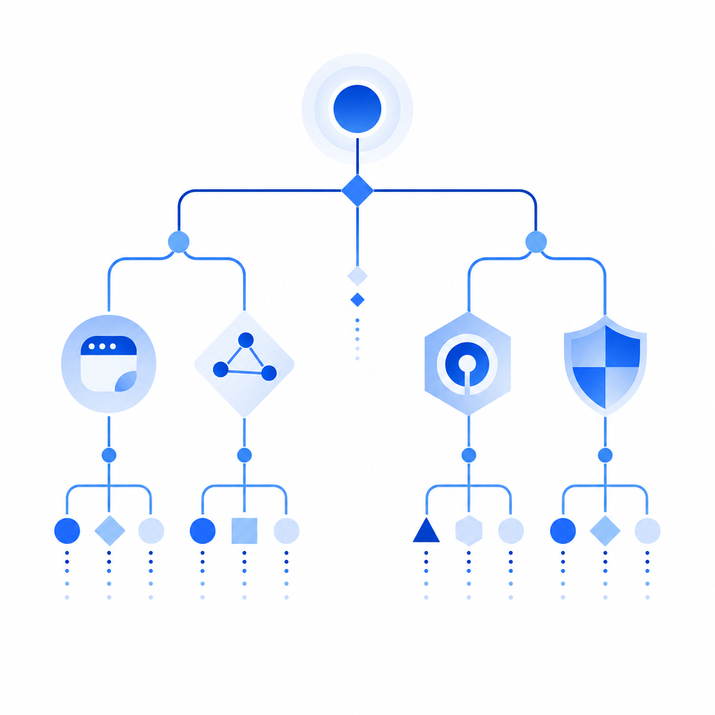 abstract decision tree of causes: browser, network, token, server, policy
