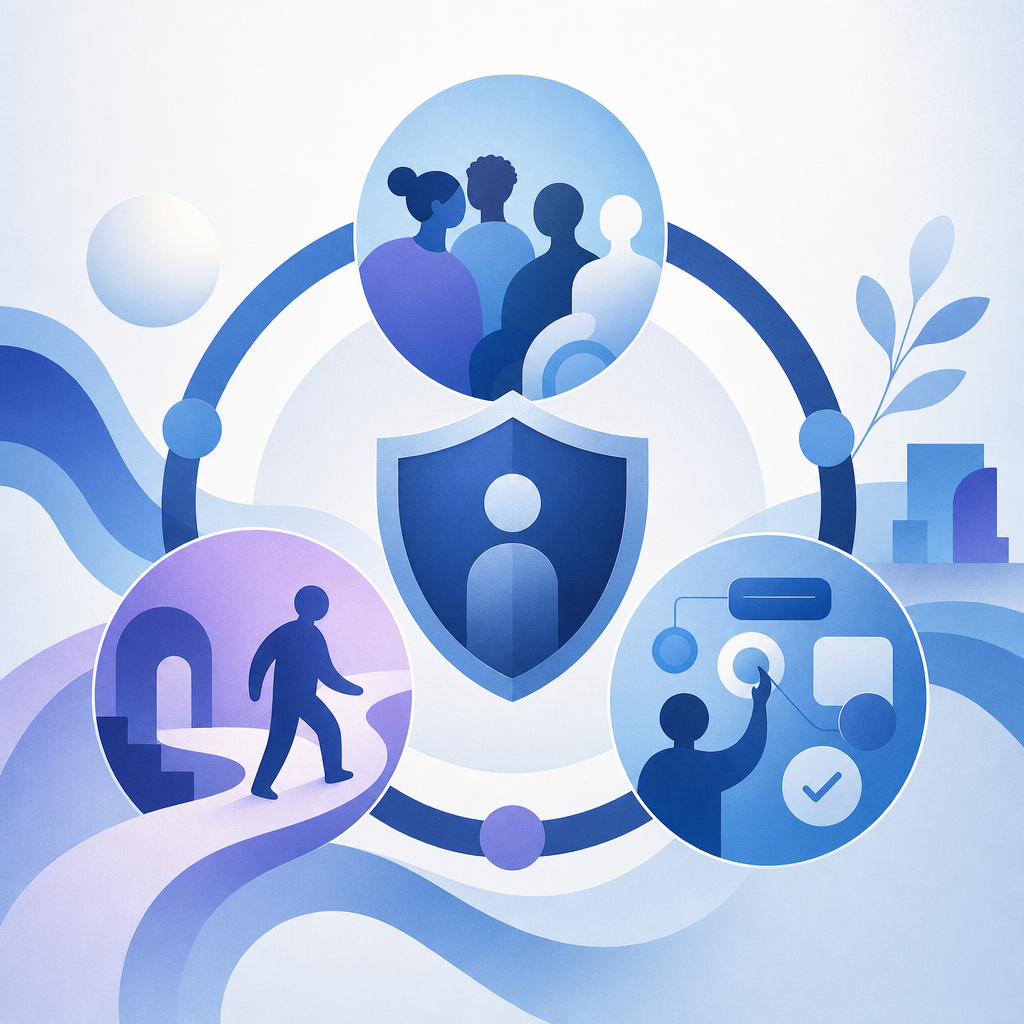 infographic symbolizing inclusion, ease of use, and security balance