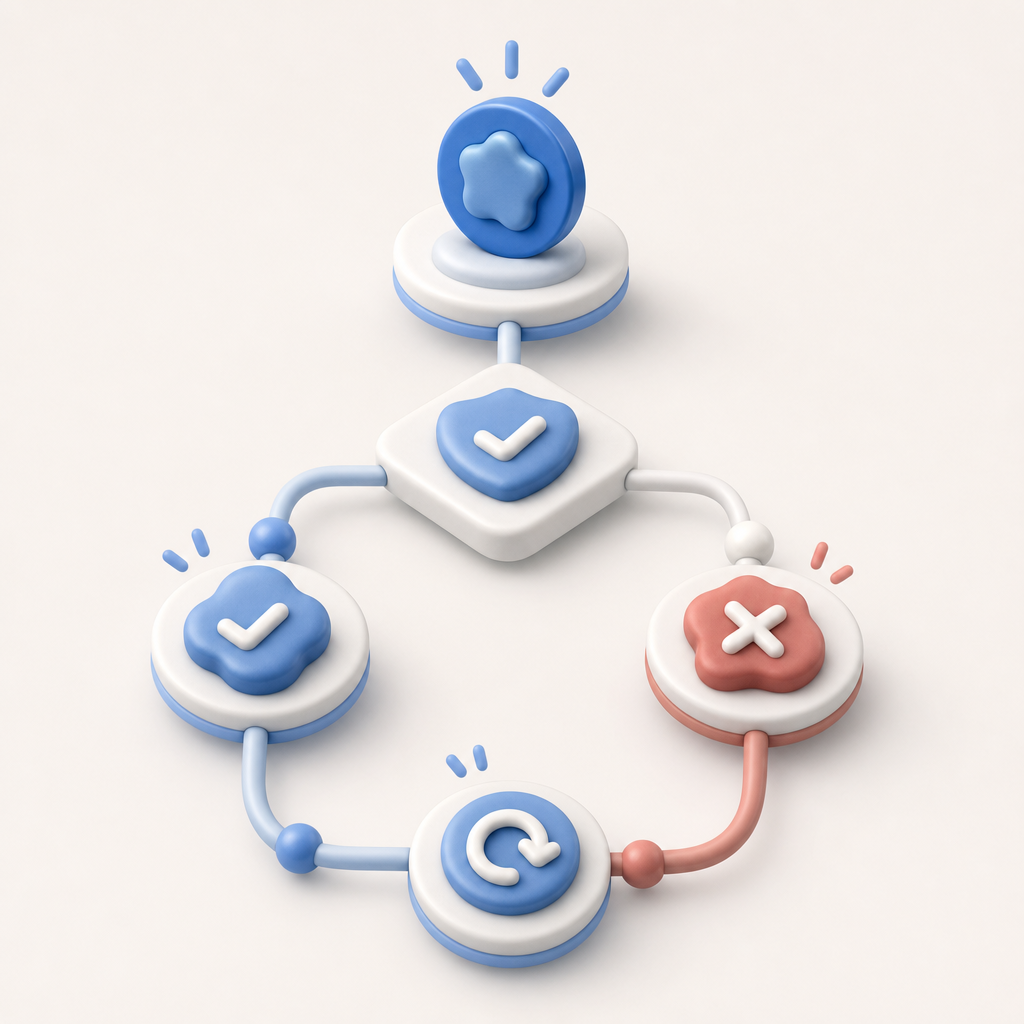 decision tree of token issued, validated, accepted, rejected, and retried