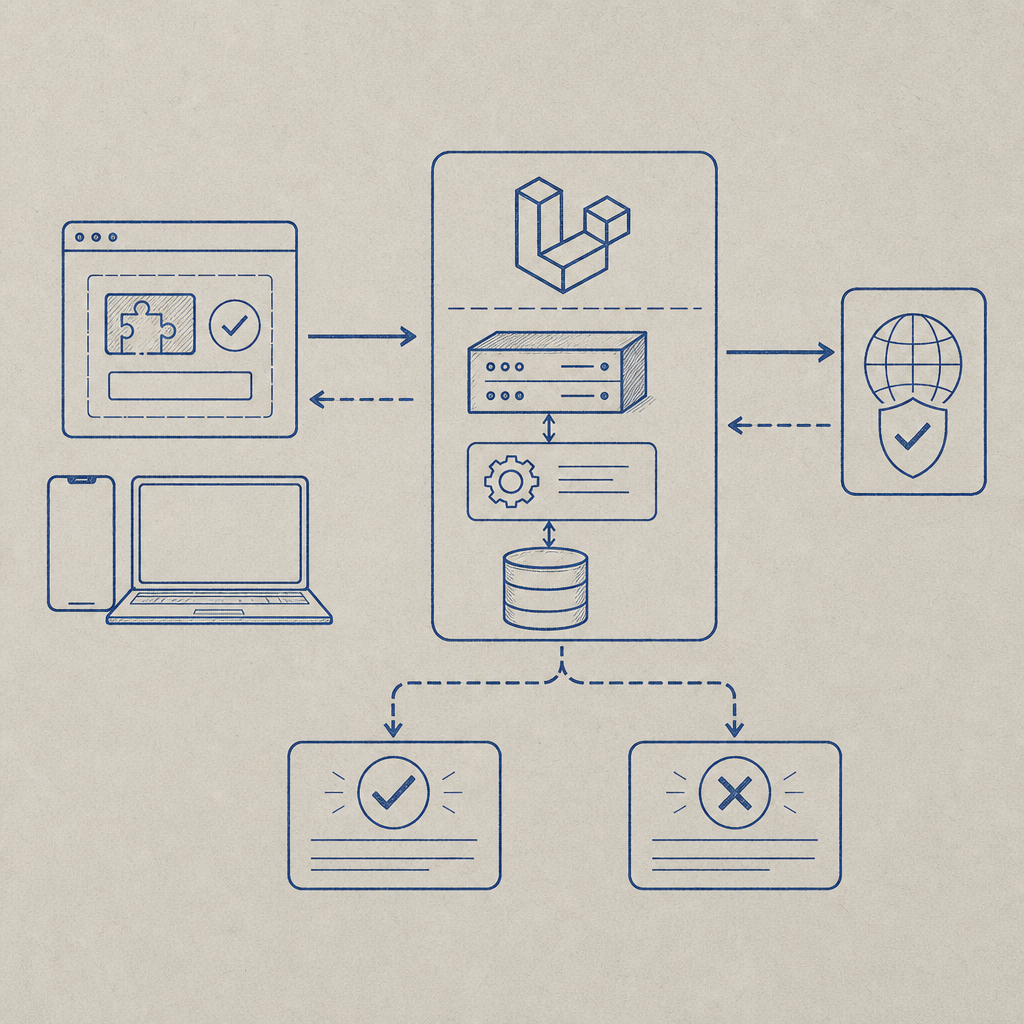 diagram of Laravel backend verifying captcha token and responding success or err
