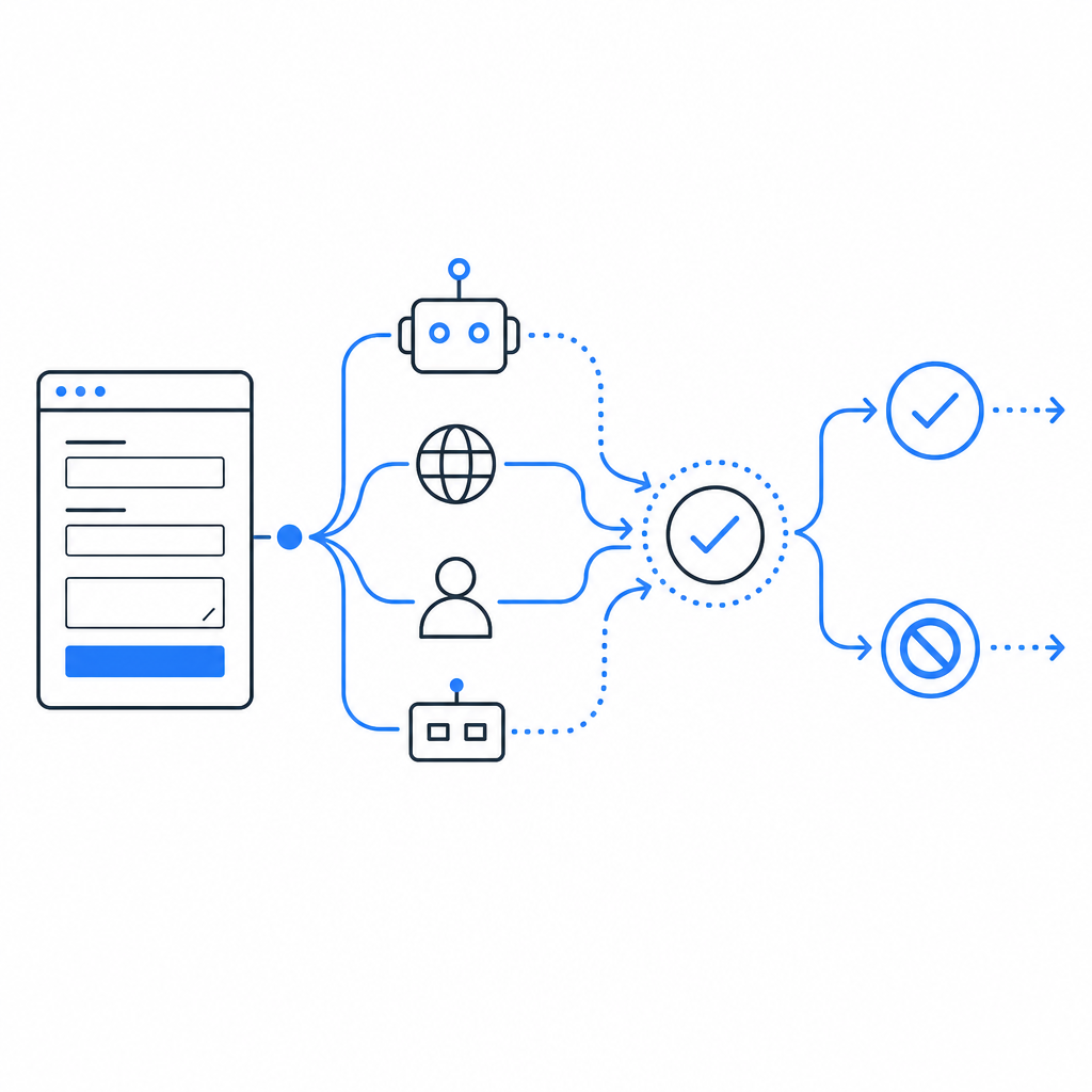 abstract flow of WordPress forms, bot requests, validation check, and allow/bloc