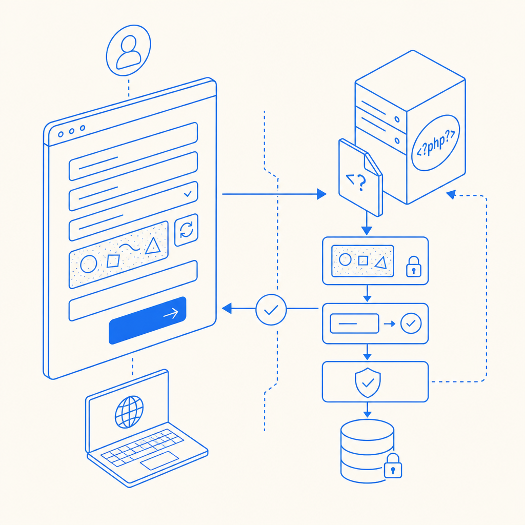 generalized workflow of adding CAPTCHA to a PHP form, including client and serve