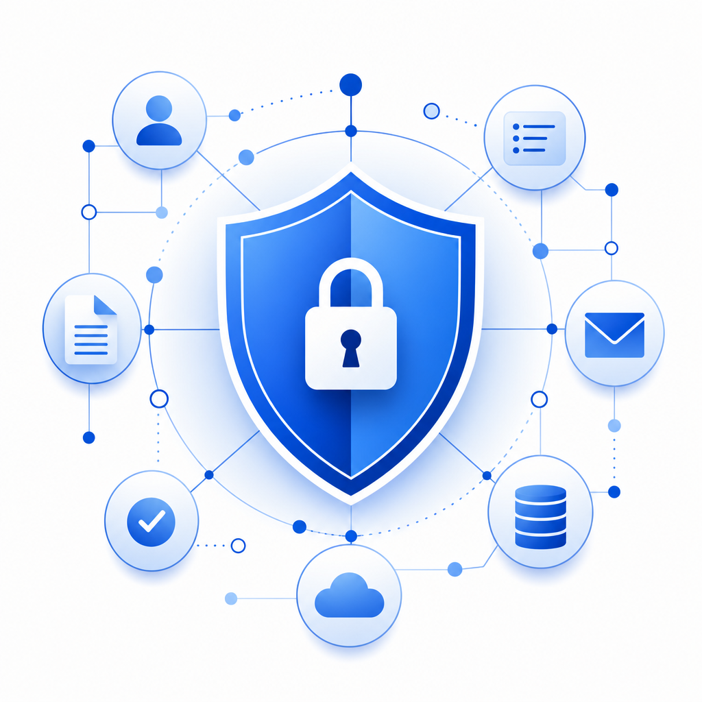 abstract network nodes with shield icon representing form security
