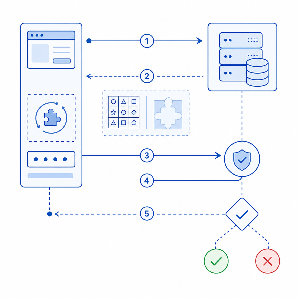 abstract diagram of client-server CAPTCHA validation flow