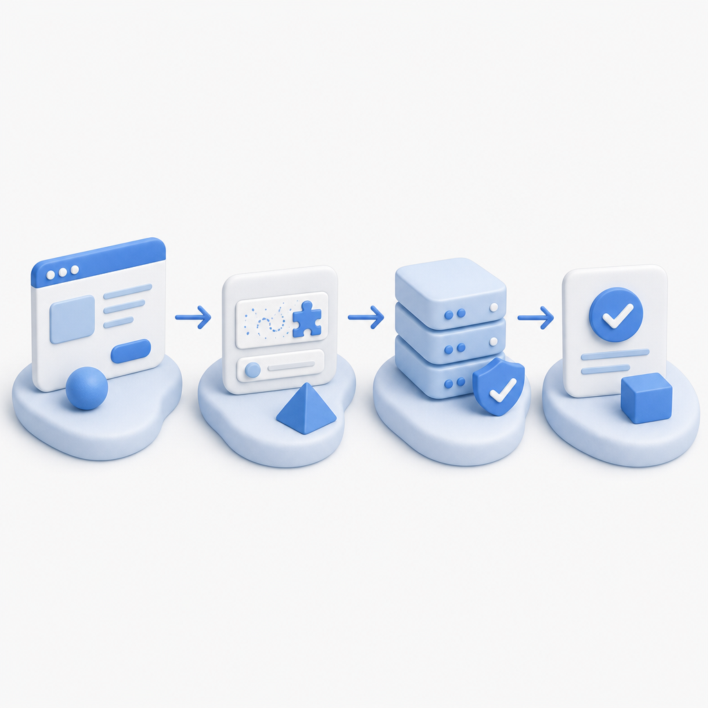 abstract flow diagram showing browser, captcha challenge, backend validation, an