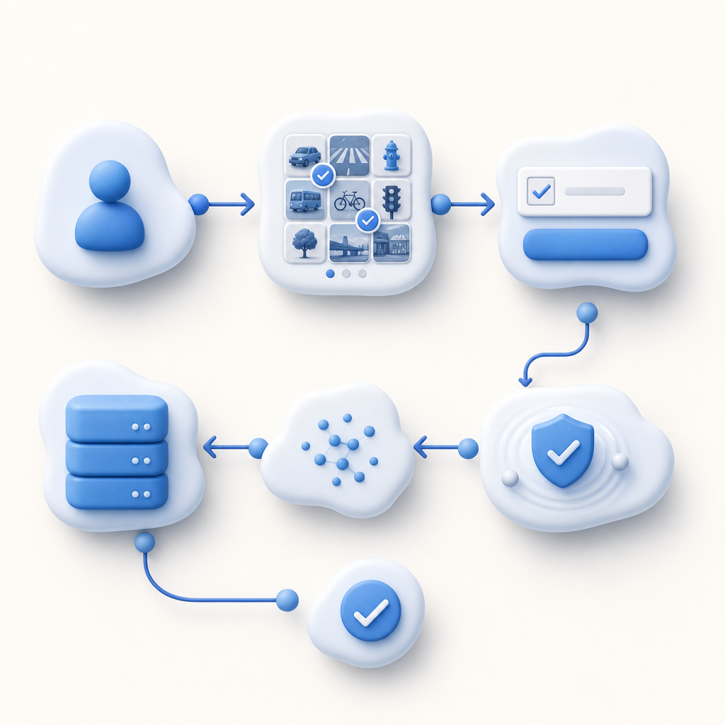 conceptual flowchart of CAPTCHA verification steps from client to API