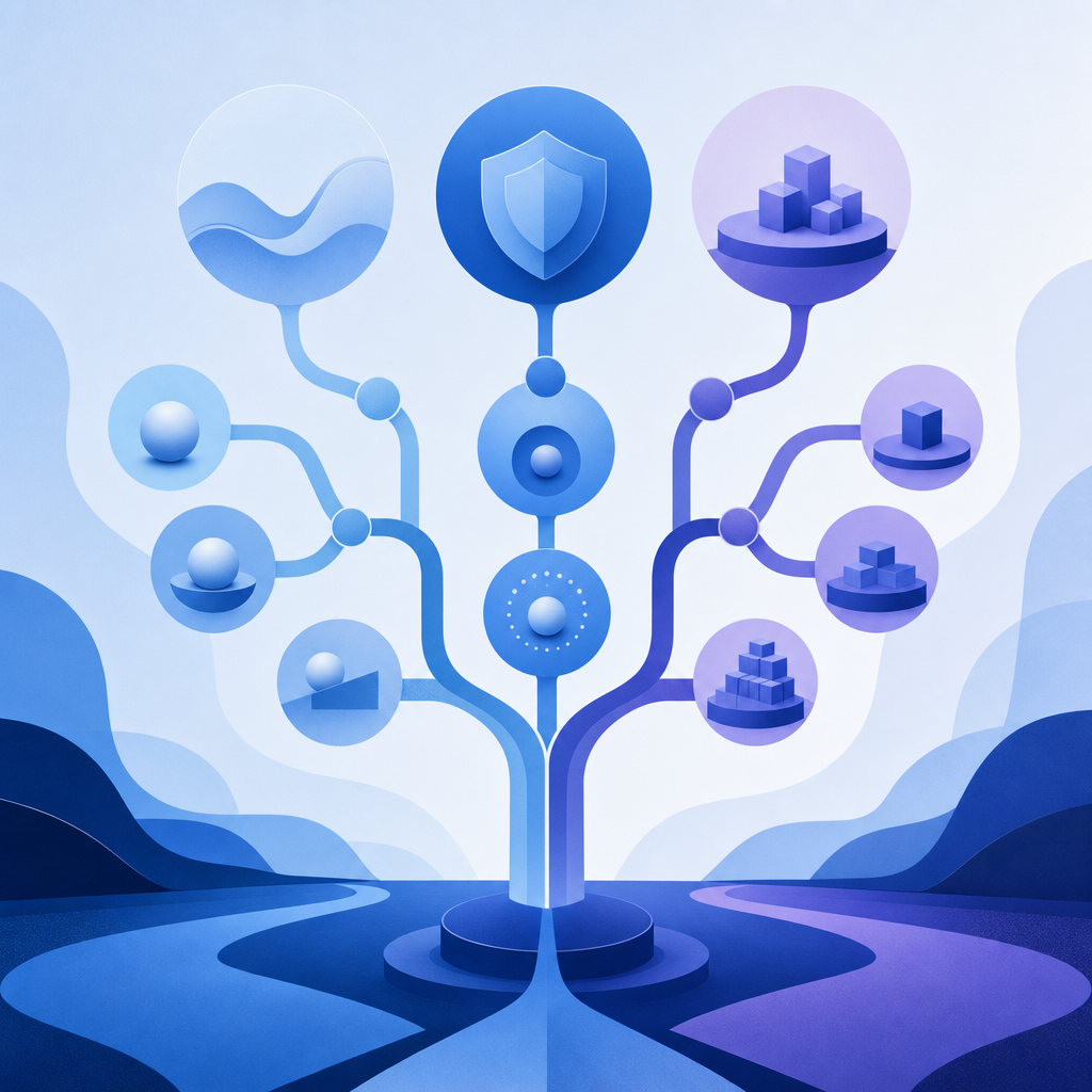 abstract decision tree comparing login protection options by friction, privacy, 