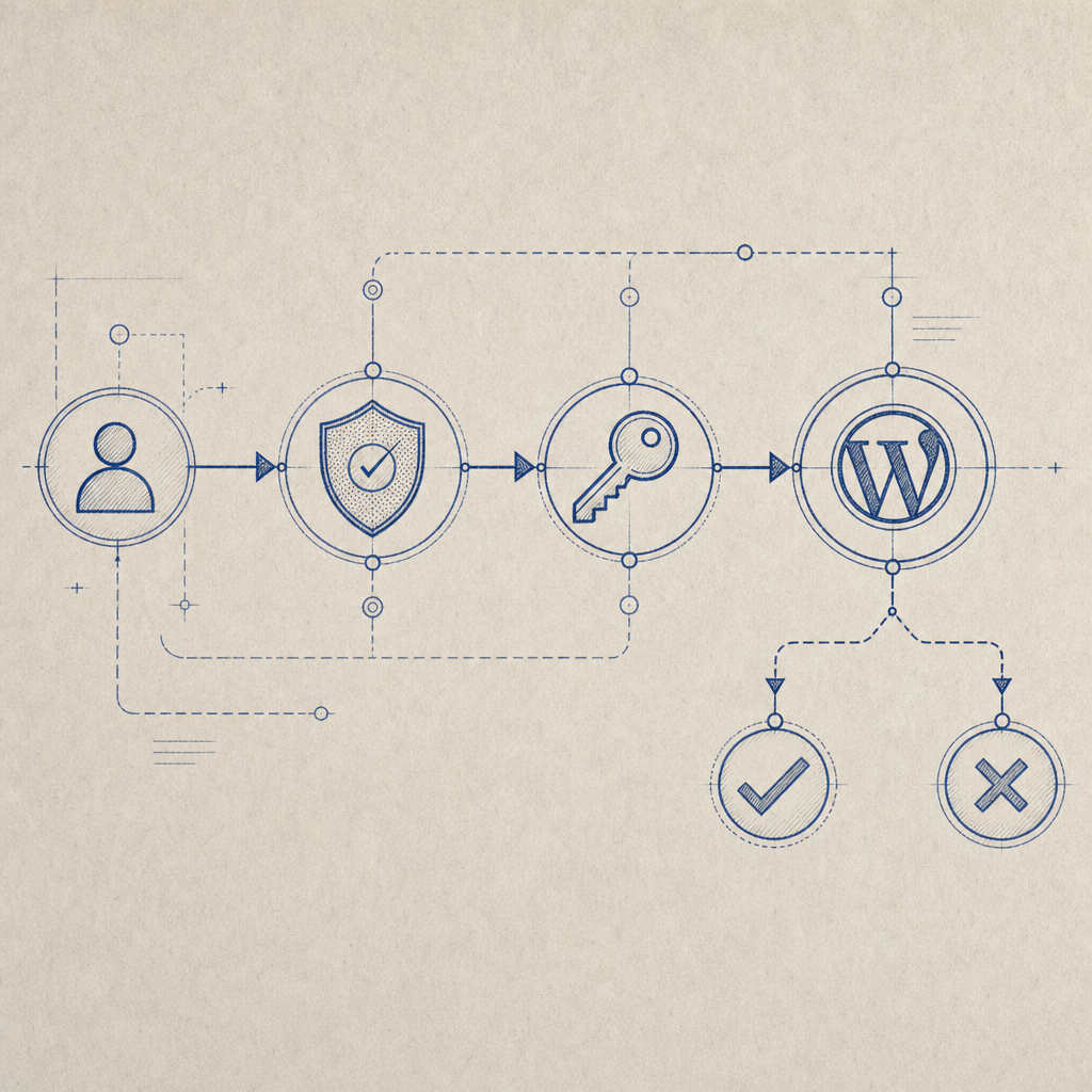 abstract flow of login request -> challenge -> token validation -> WordPress aut