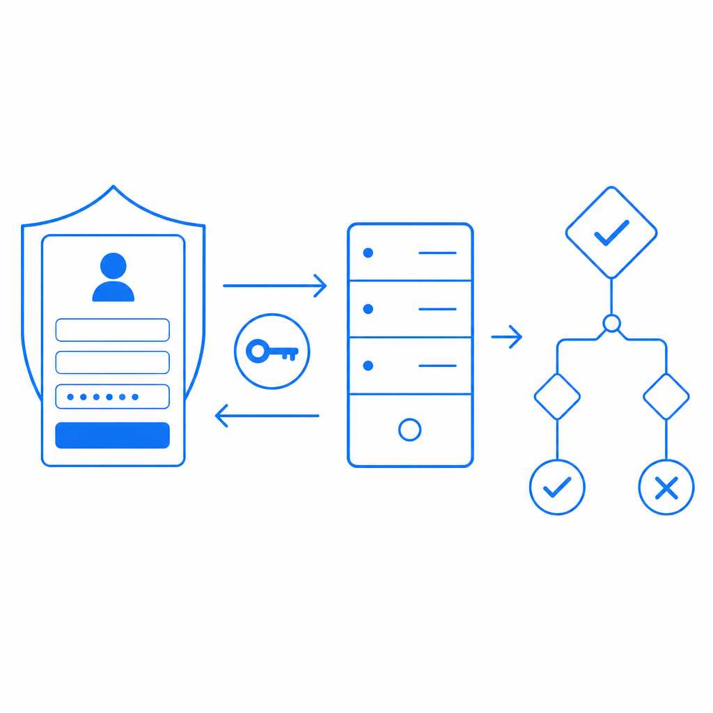 diagram of protected form, token exchange, and server validation decision tree