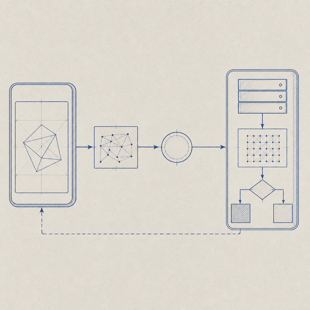 simplified flow diagram of Flutter client, challenge, token, and server validati