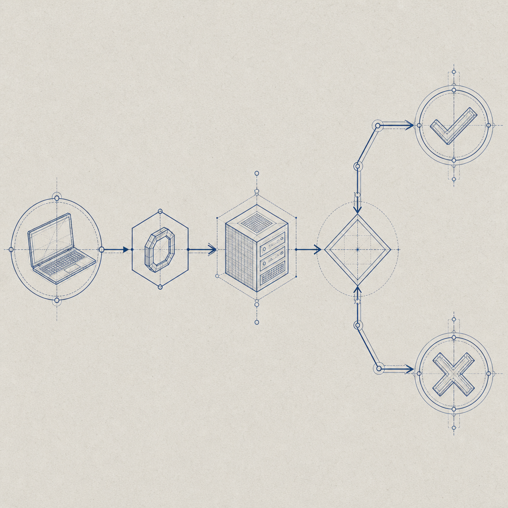 abstract decision tree showing client token issuance, server validation, and all