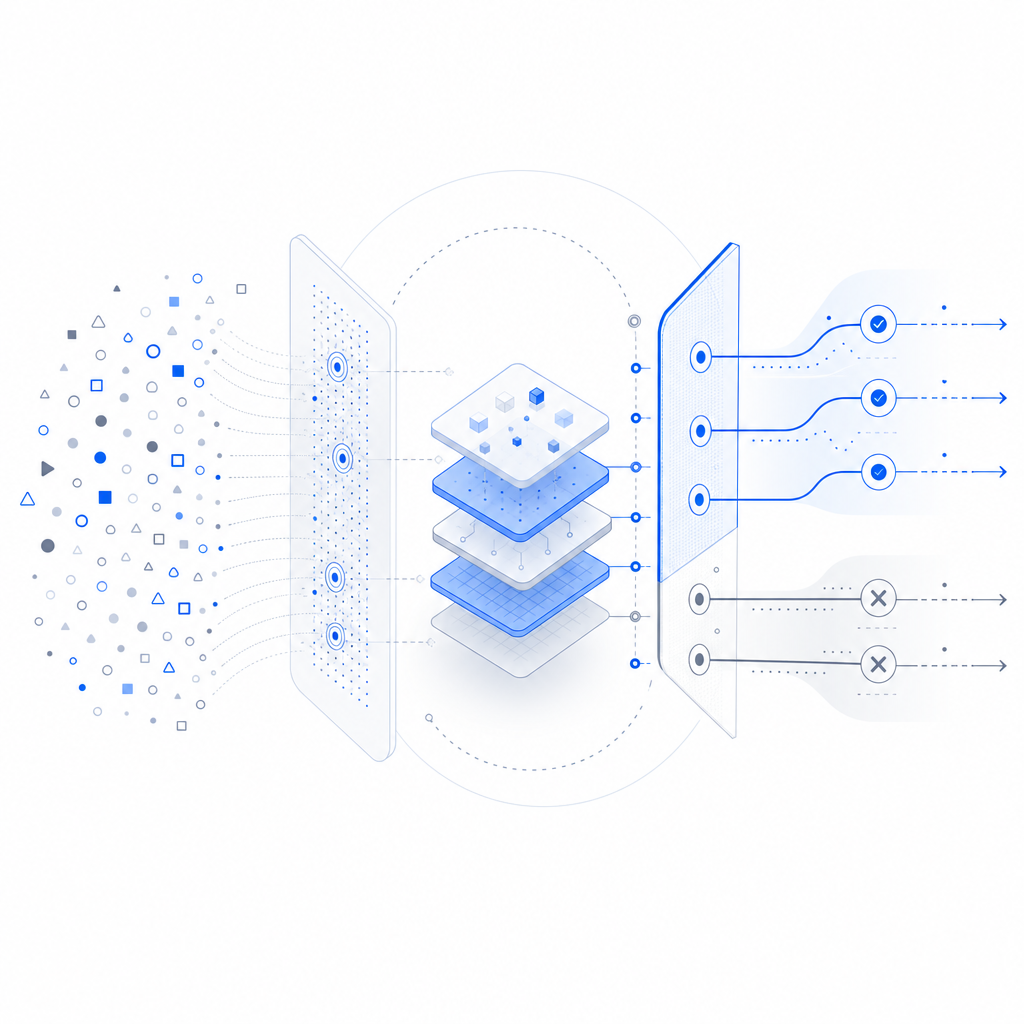 abstract diagram showing invisible bot detection mechanisms with user-friendly f