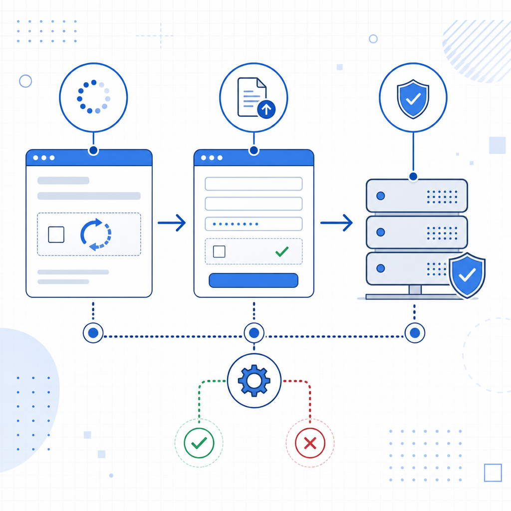 flow diagram of captcha loading, form submission, and server validation