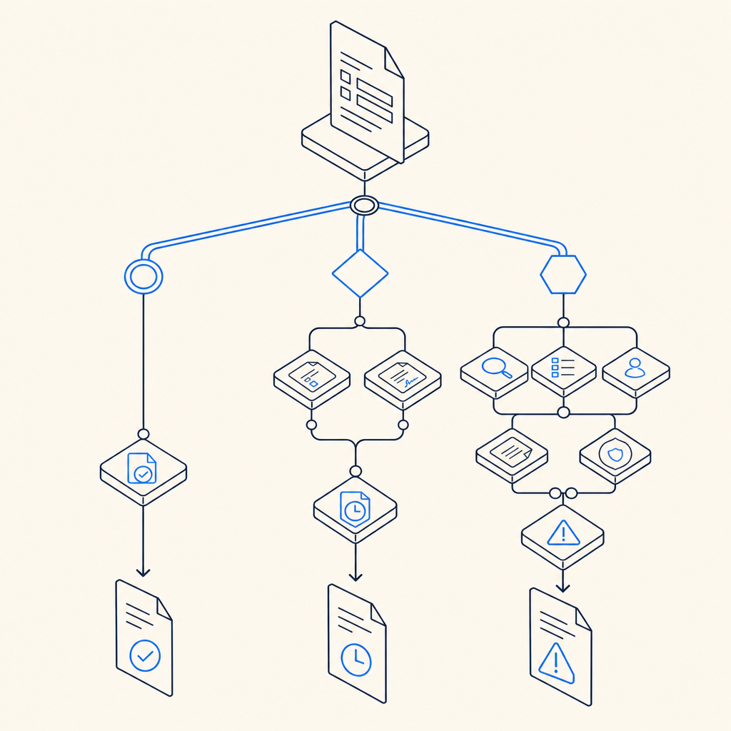 abstract decision tree showing low-risk, medium-risk, and high-risk form handlin