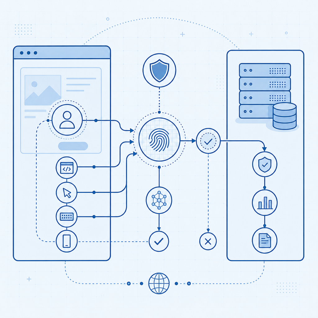 abstract diagram showing invisible CAPTCHA flow through client and server
