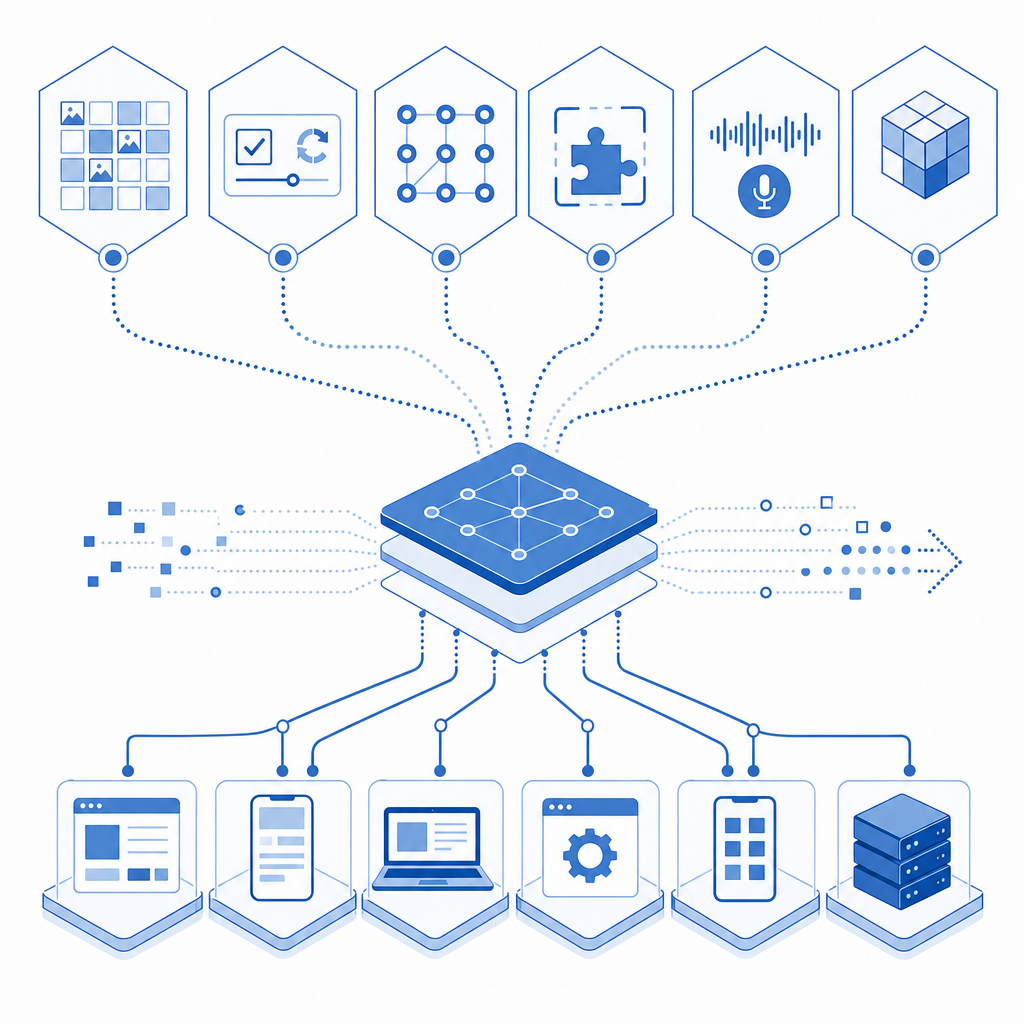 abstract visual of an ecosystem of CAPTCHA providers and platforms