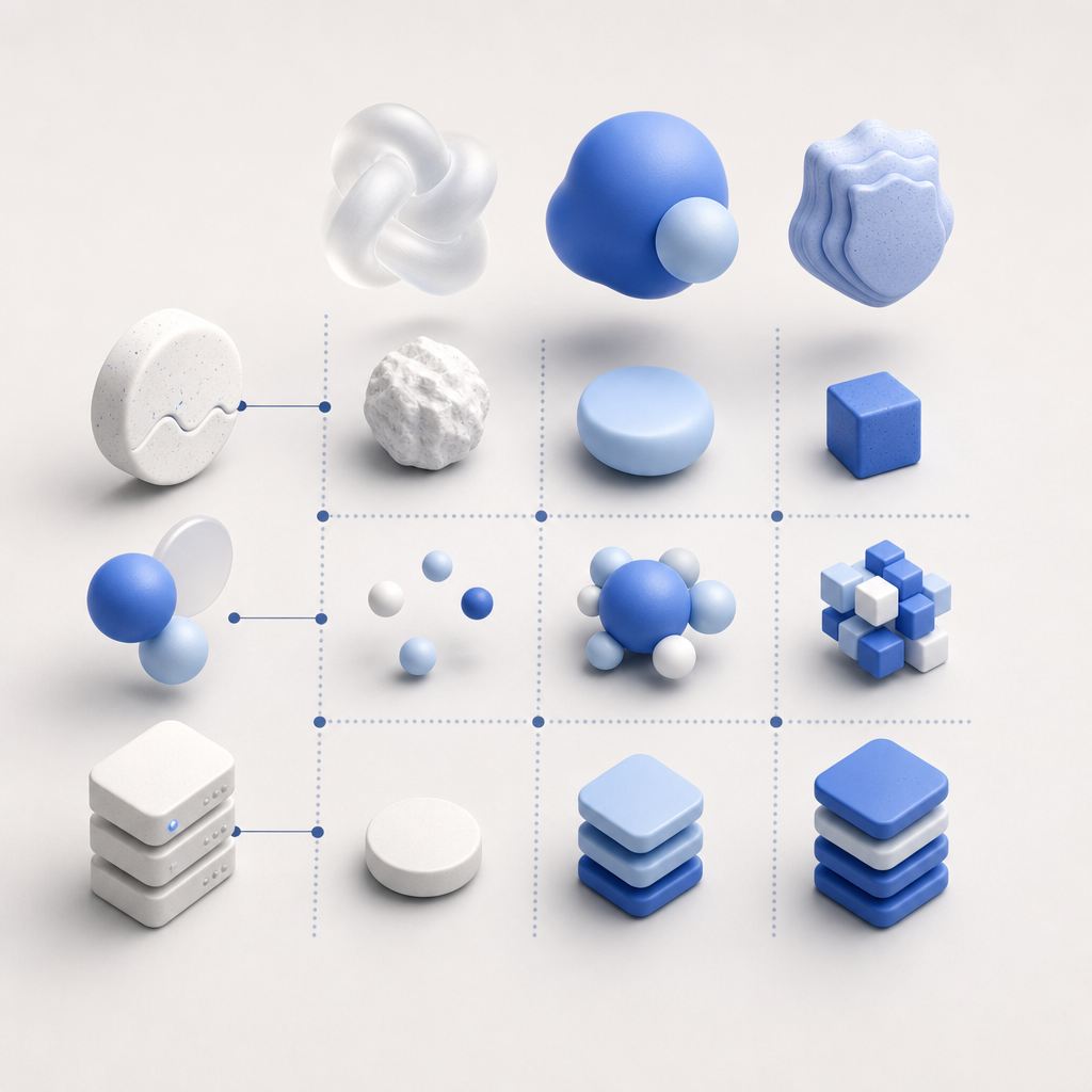 abstract comparison matrix with axes for friction, platform coverage, and server