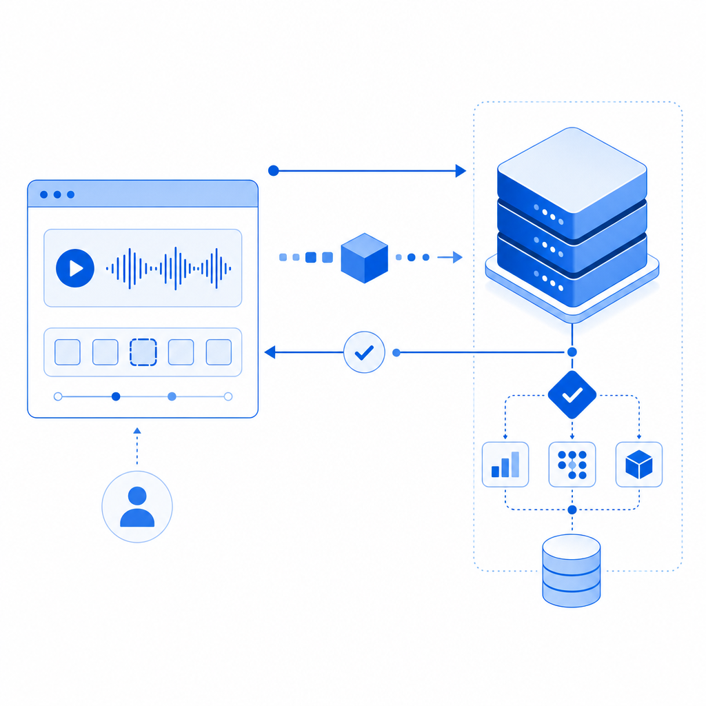 architectural diagram showing client-side audio CAPTCHA with server validation f