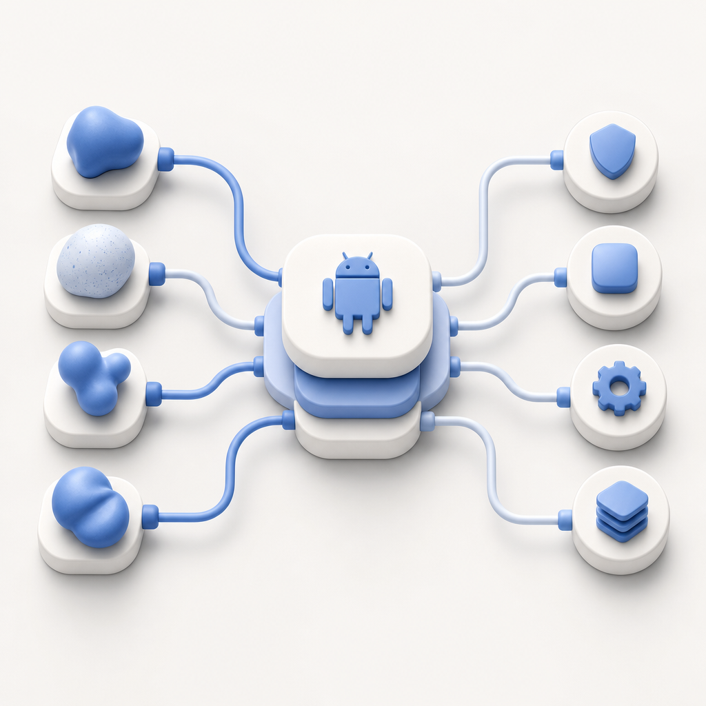 abstract diagram showing SDK integration for different Android captcha libraries
