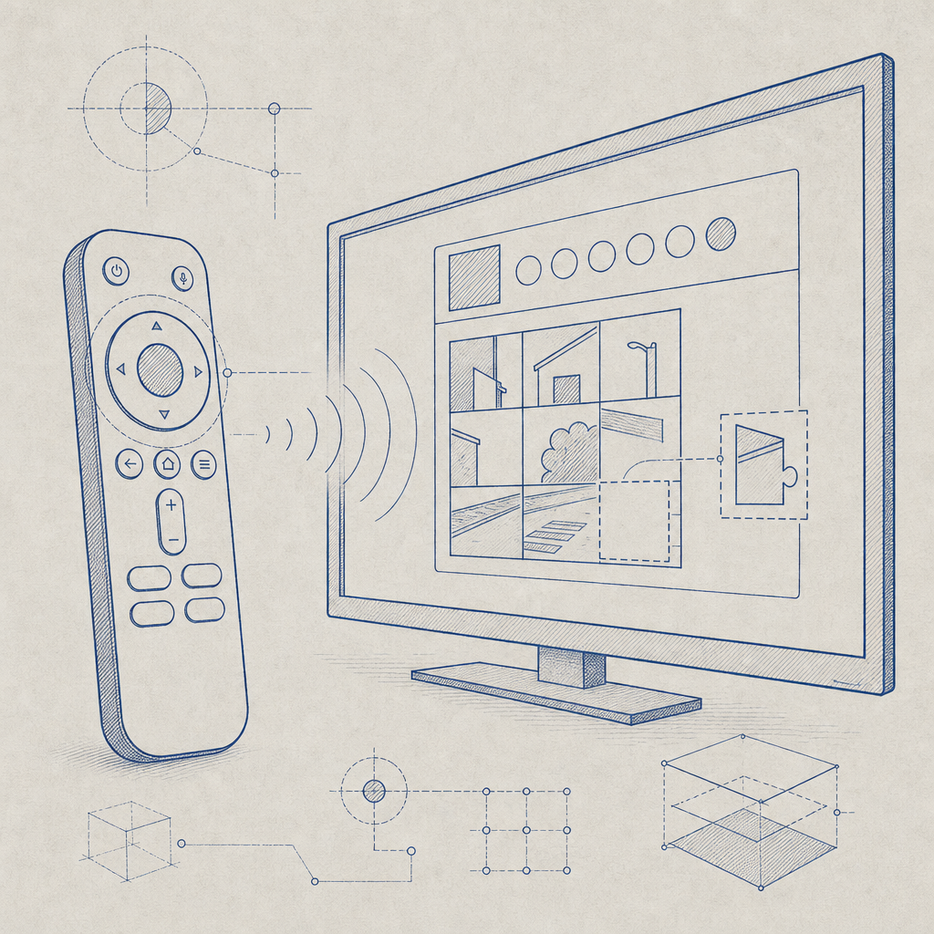 abstract diagram showing Android TV remote interacting with a CAPTCHA interface 