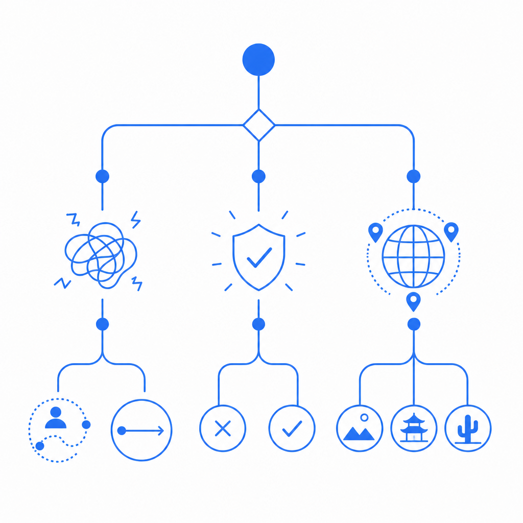 abstract decision tree comparing friction, validation, and localization