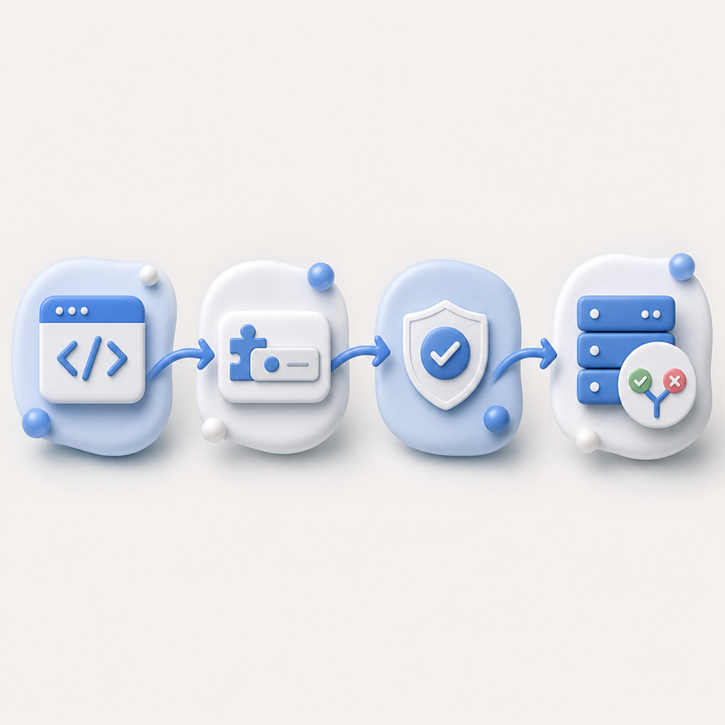 abstract flow diagram of Angular app -> challenge widget -> token validation -> 
