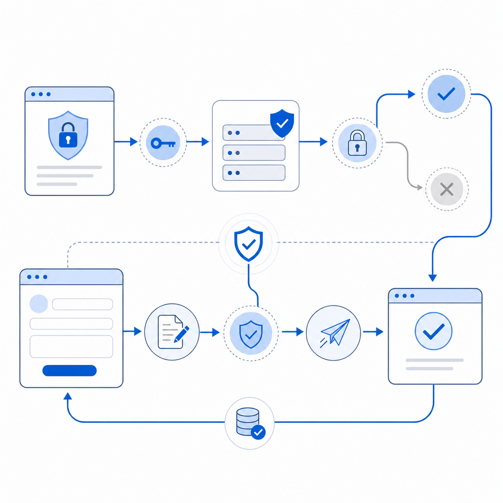 flowchart showing token validation and form submission lifecycle