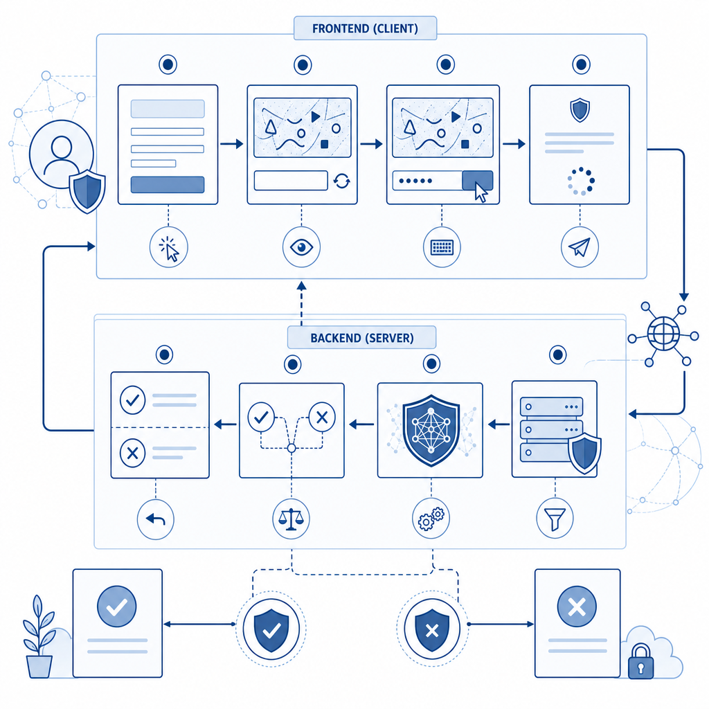 schematic showing captcha lifecycle from frontend interaction through backend va
