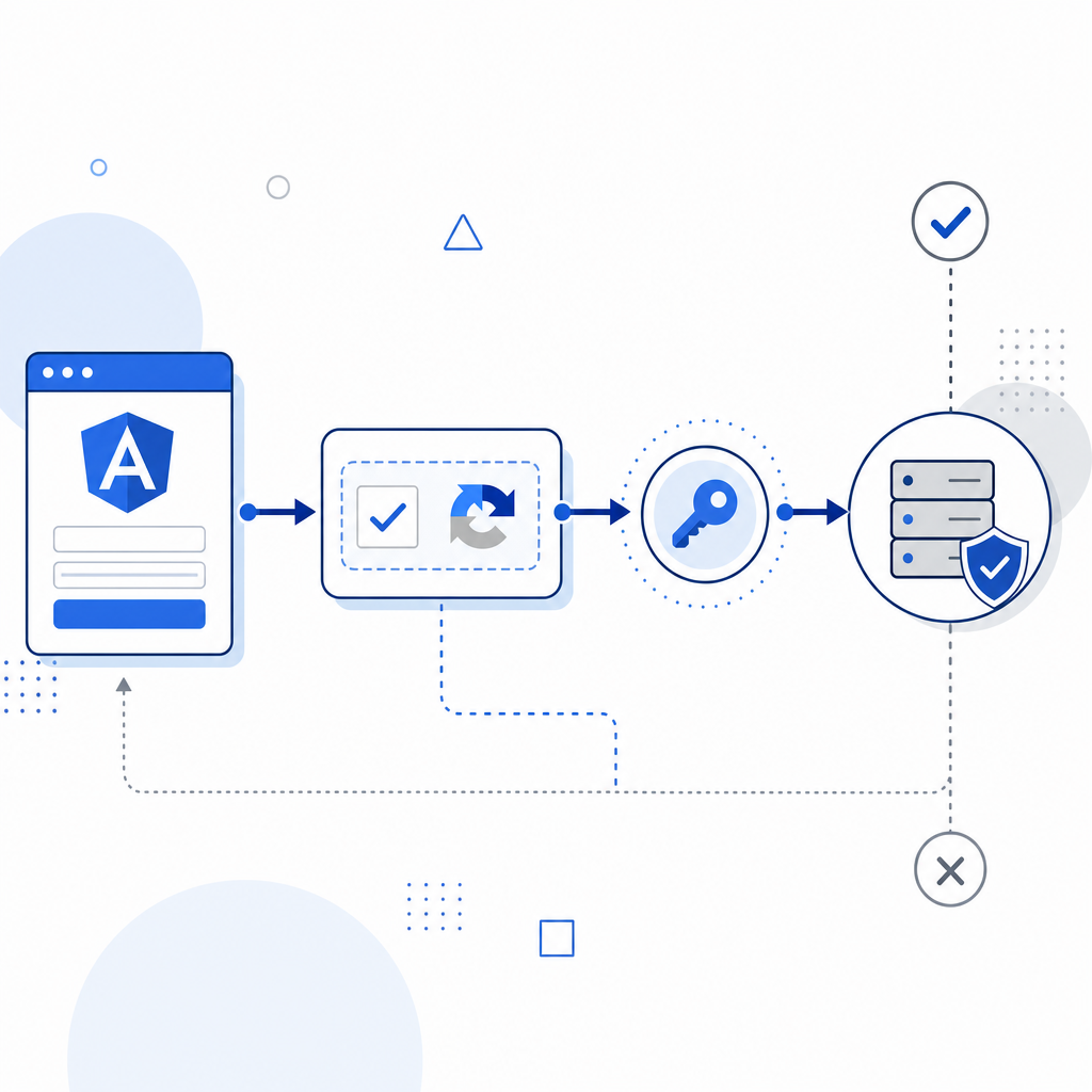 abstract flow diagram showing Angular app, CAPTCHA widget, token, and server val