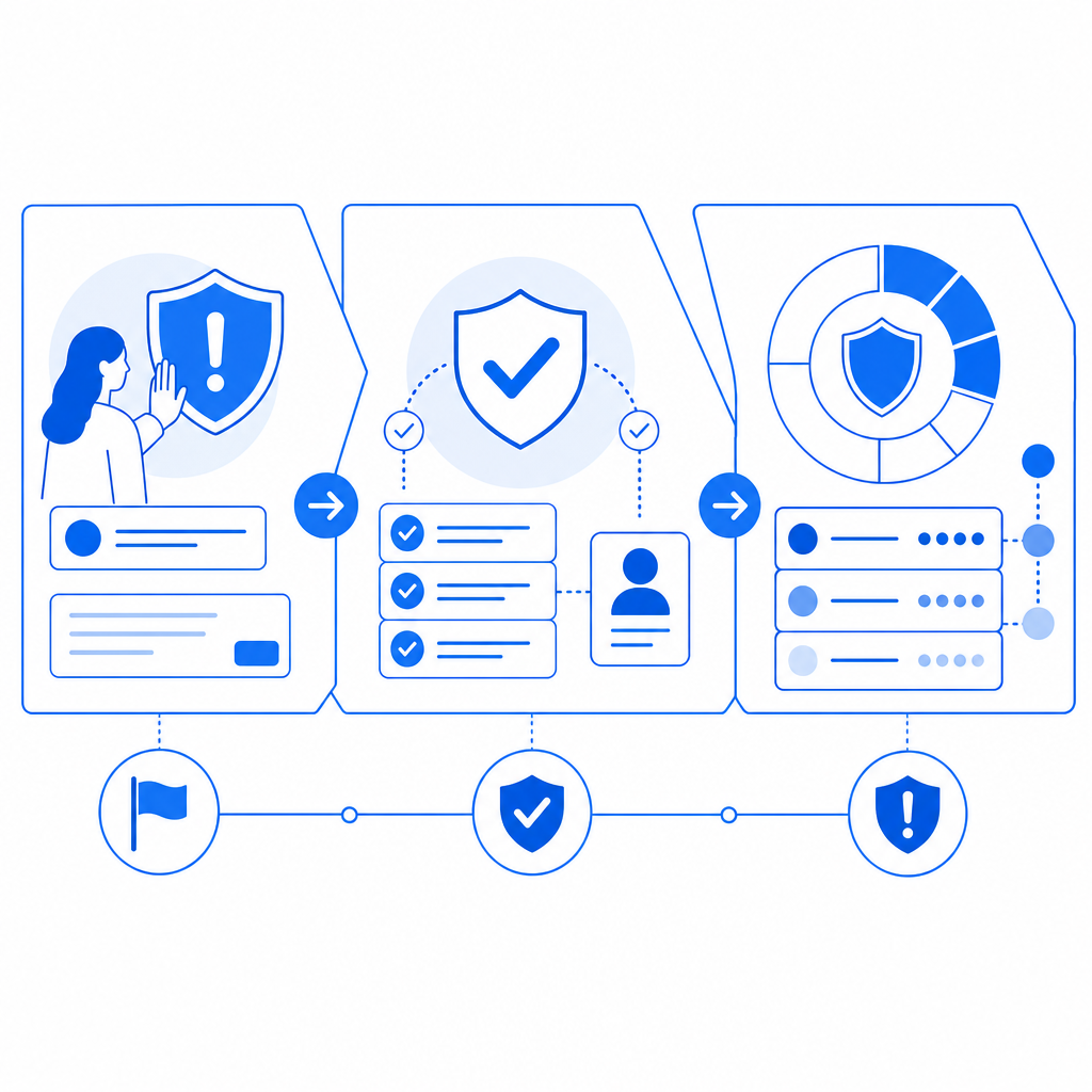 layered anti-abuse flow showing challenge, validation, and risk scoring
