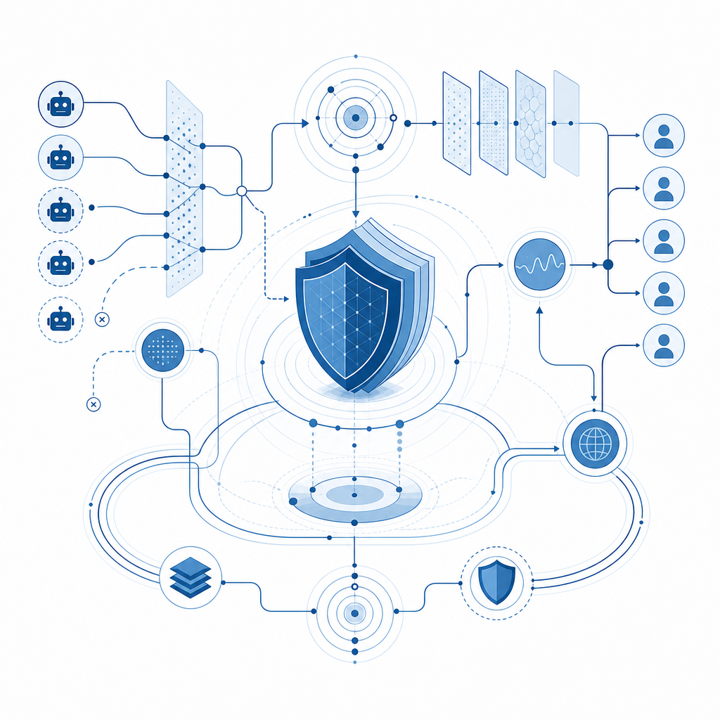abstract conceptual diagram showing bot defense ecosystem and anti ban strategie