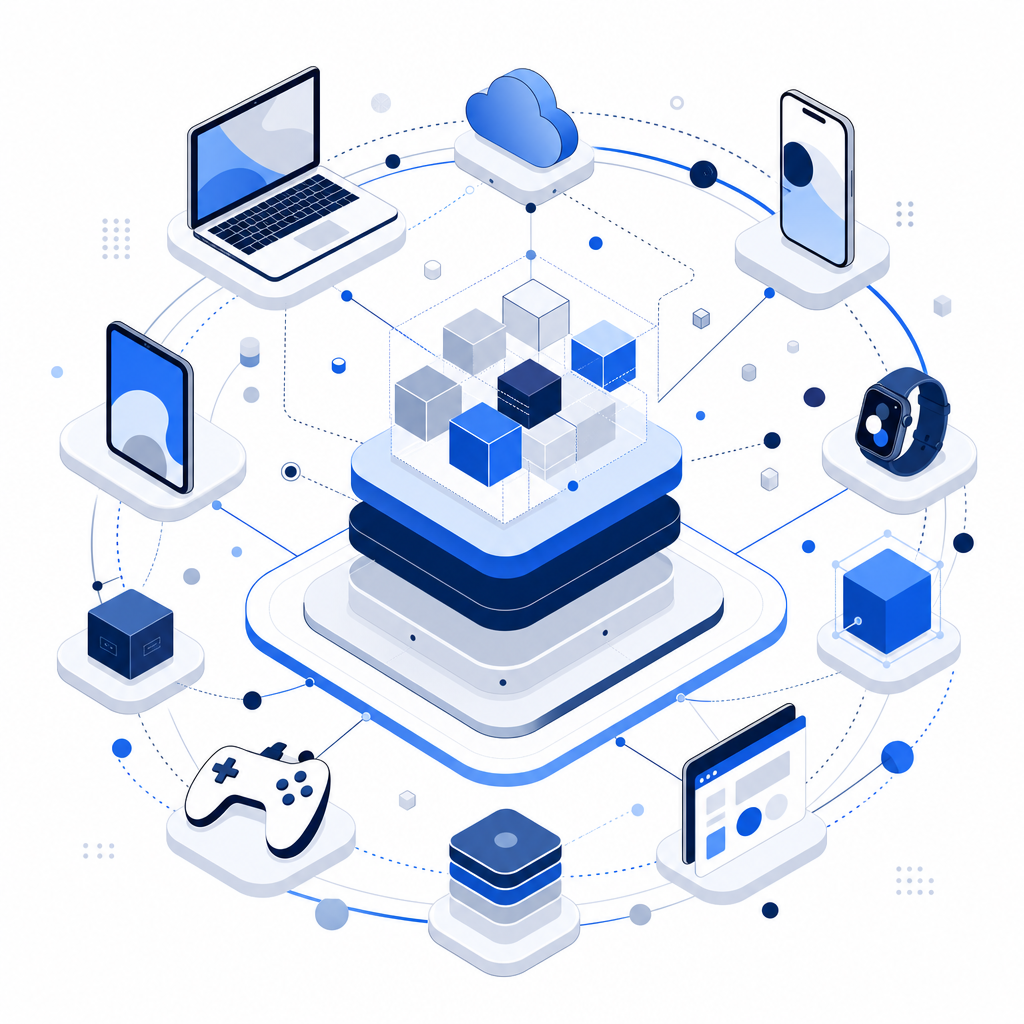 abstract representation of multi-platform SDK coverage and app ecosystem