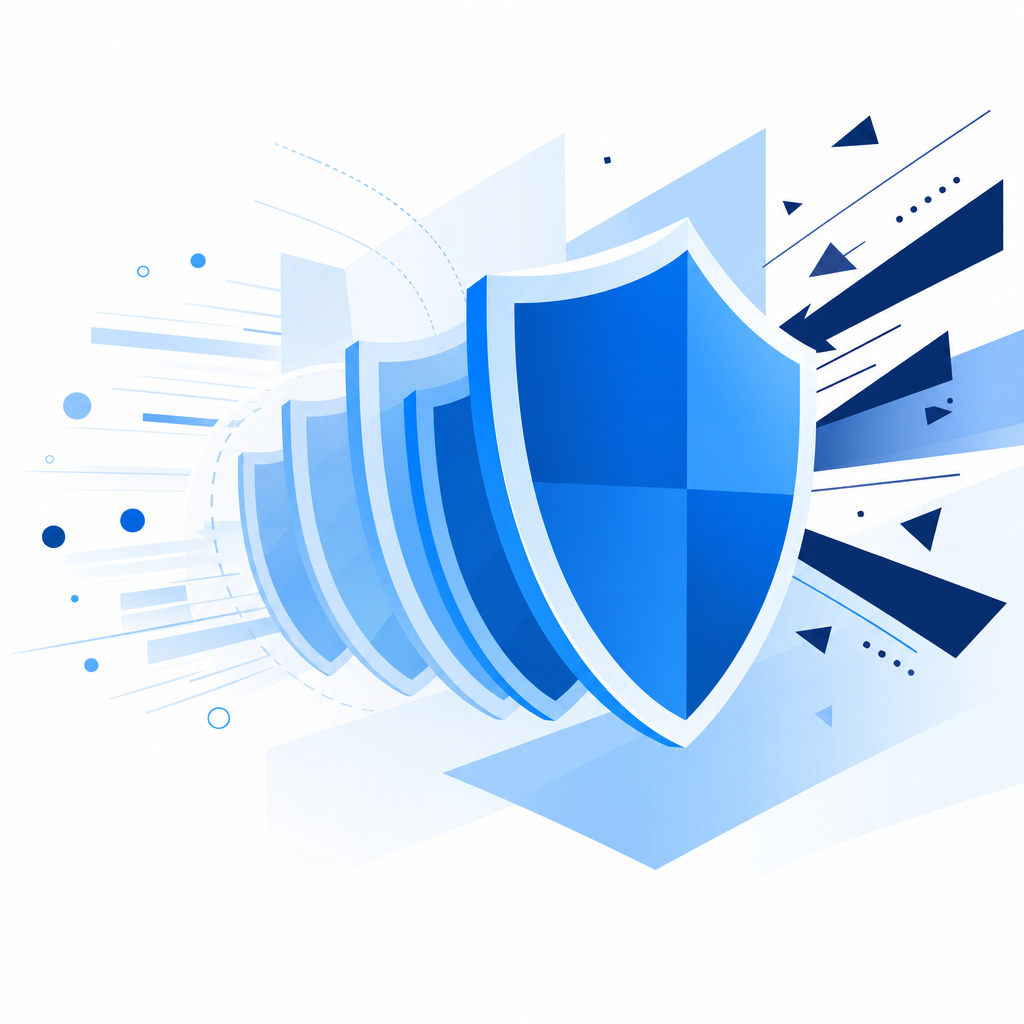 abstract illustration of evolving threat landscape with shield layers