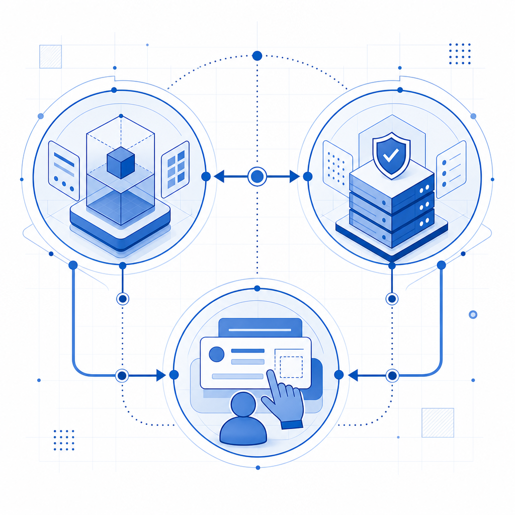 abstract flowchart showing client SDK, server validation, and user interaction