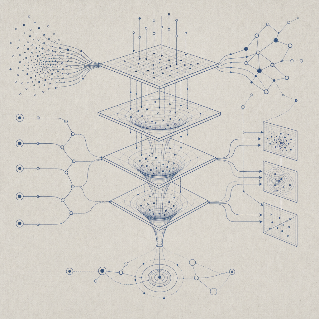 abstract diagram representing multi-layer bot detection flow
