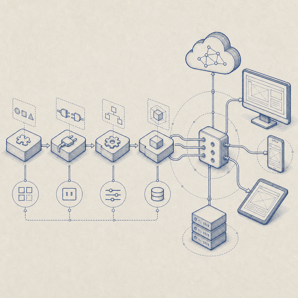 stylized infographic illustrating integration steps and multi-platform support