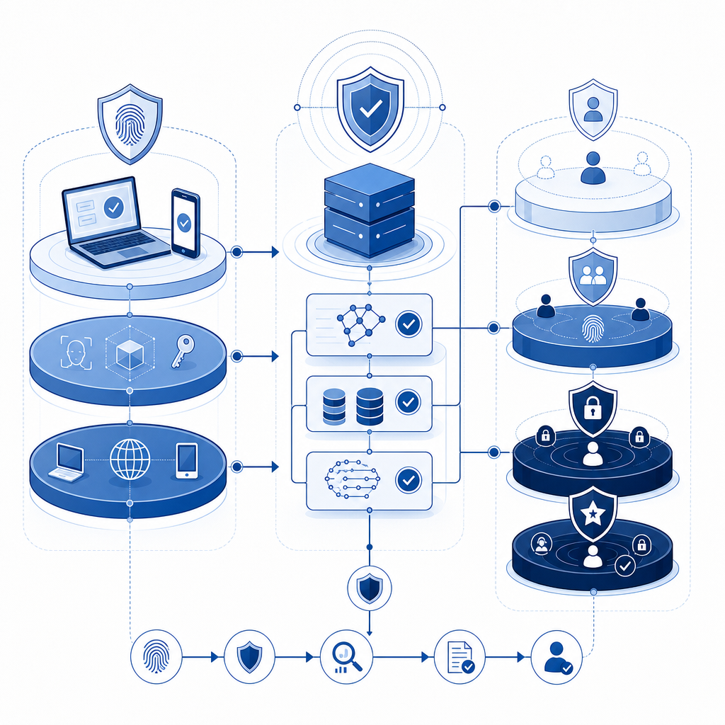 layered defense diagram showing client proof, server validation, and risk-based 