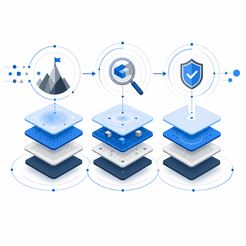 layered security approach diagram showing challenge, analysis, validation
