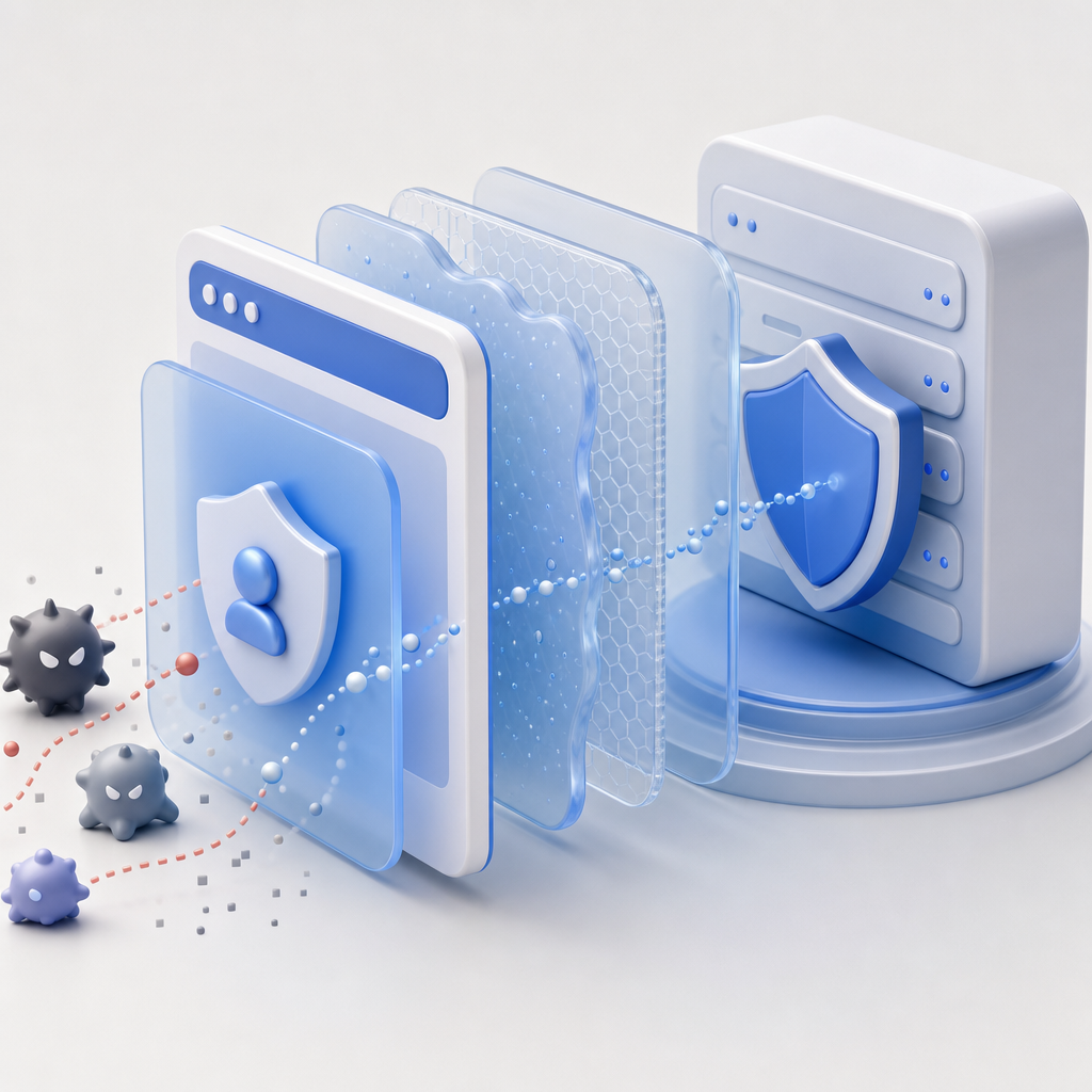 layered web protection concept representing browser and server-side bot detectio
