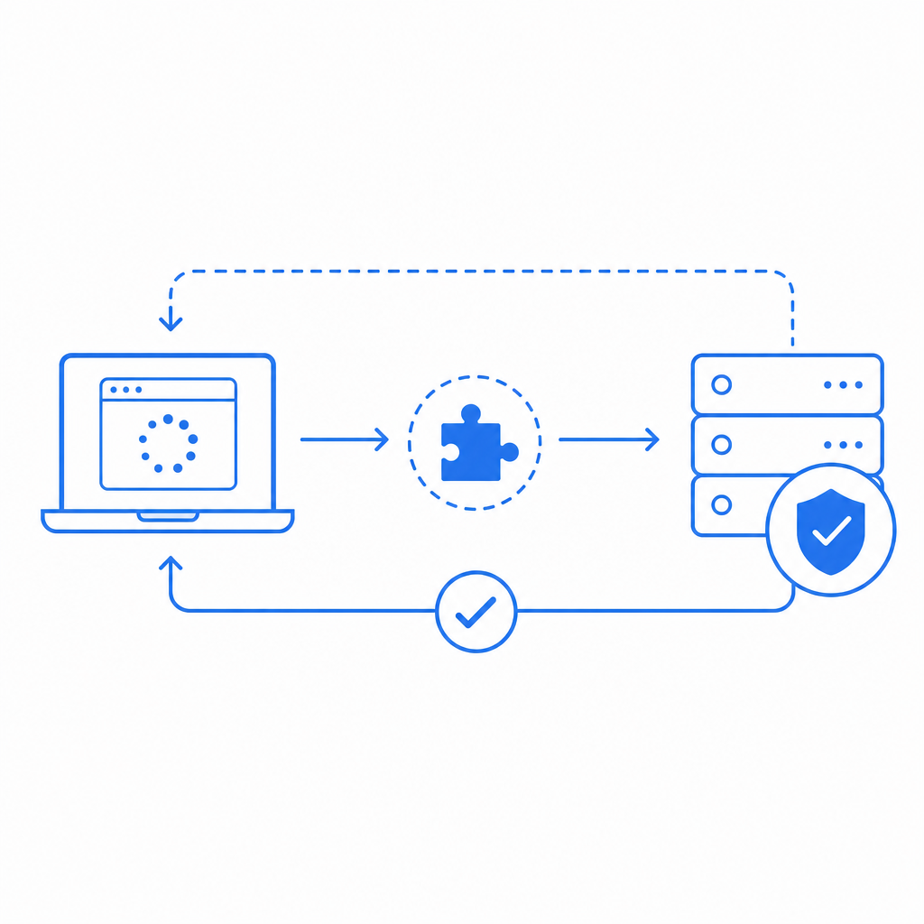 Abstract flowchart showing client-side challenge issuing and server-side validat
