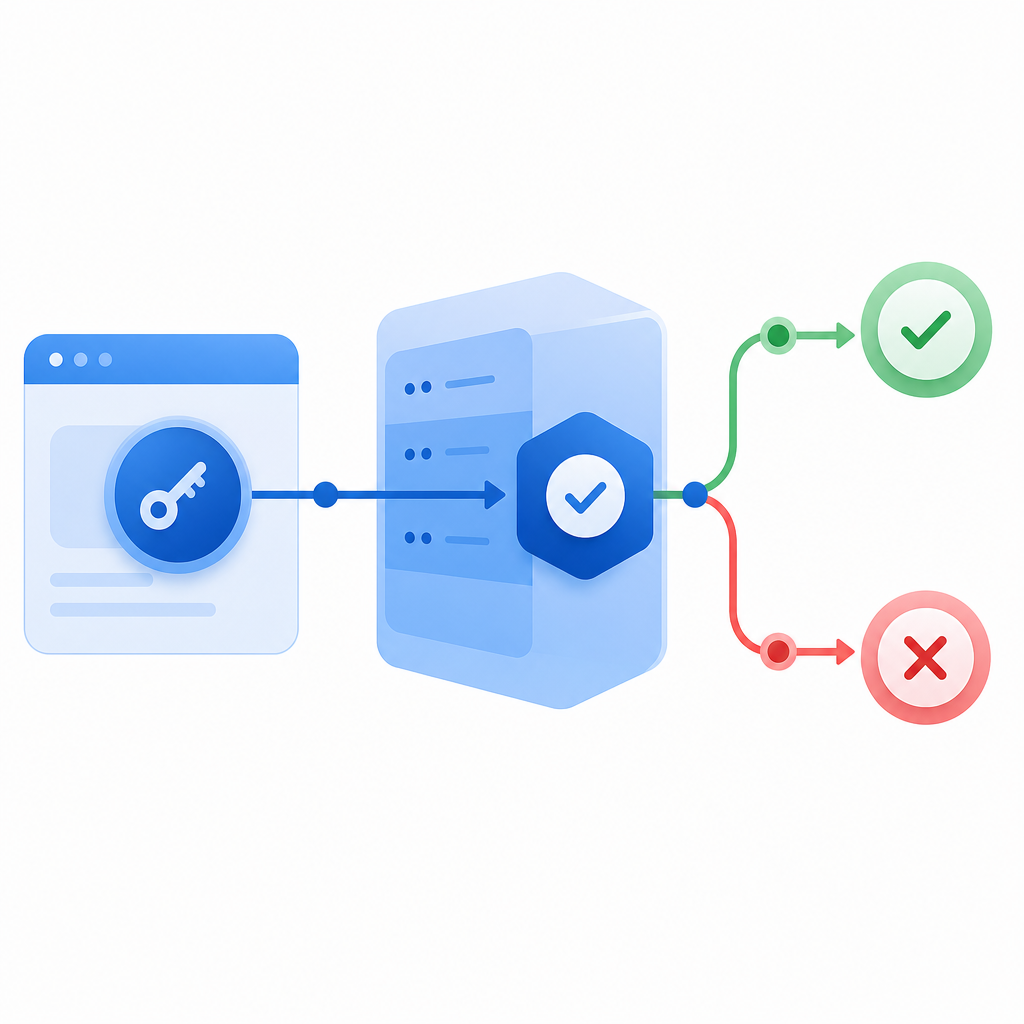 abstract flow diagram of browser token -> backend validation -> allow/deny