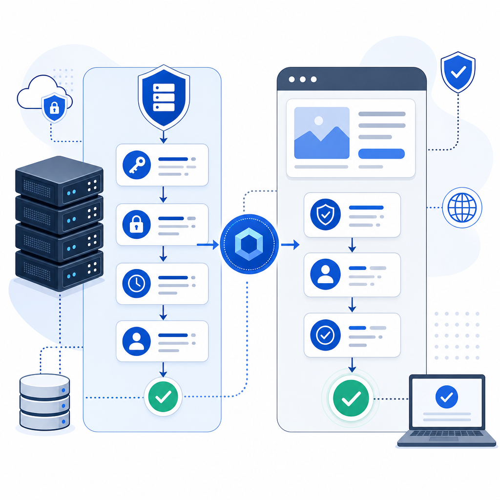 conceptual flowchart of server-side token validation and frontend verification