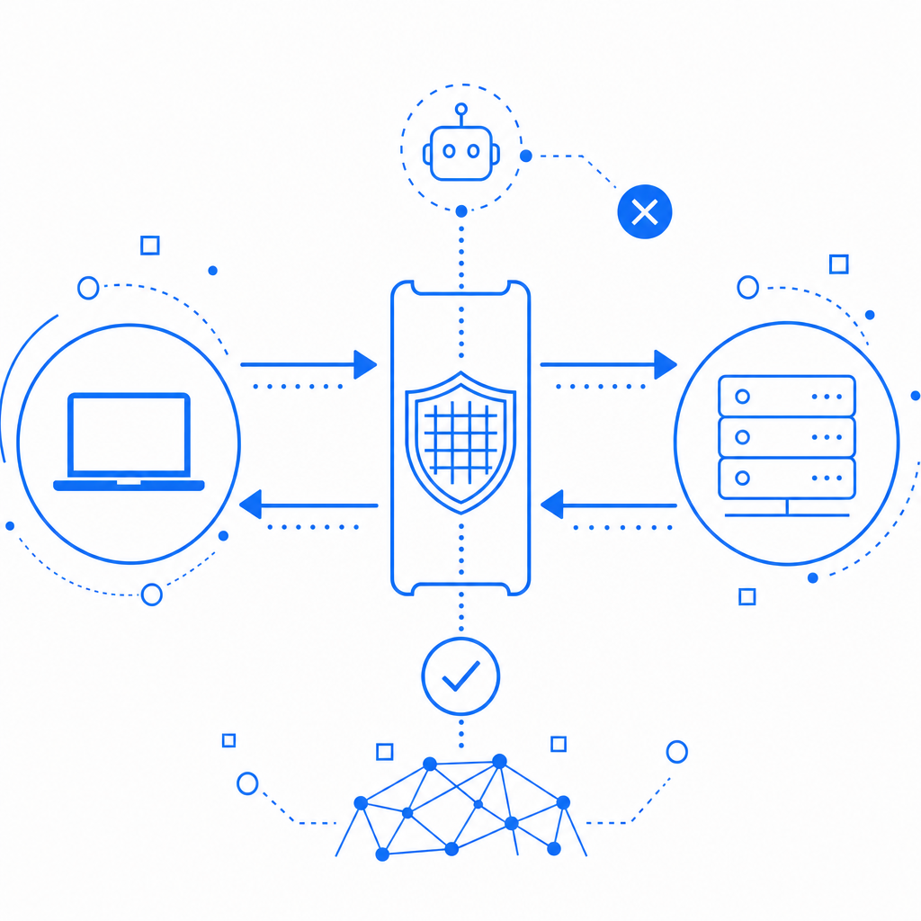 abstract diagram of client-server interaction in anti bot systems