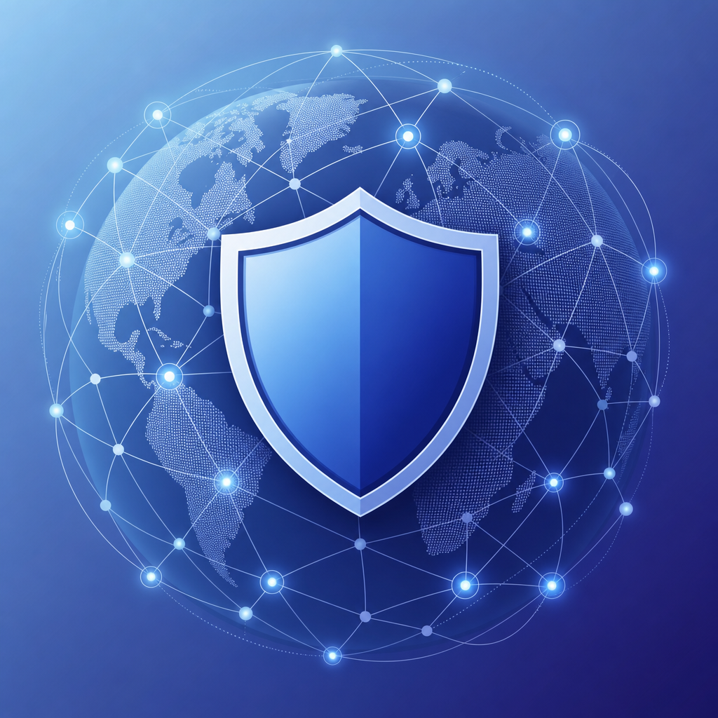 privacy shield icon overlay on global network nodes