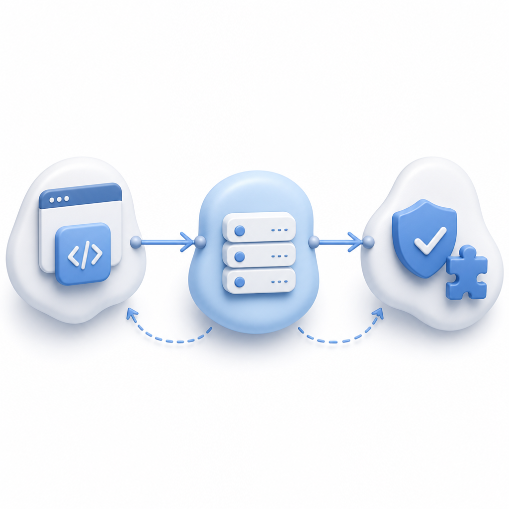 schematic showing interaction between client-side JavaScript, validation API, an