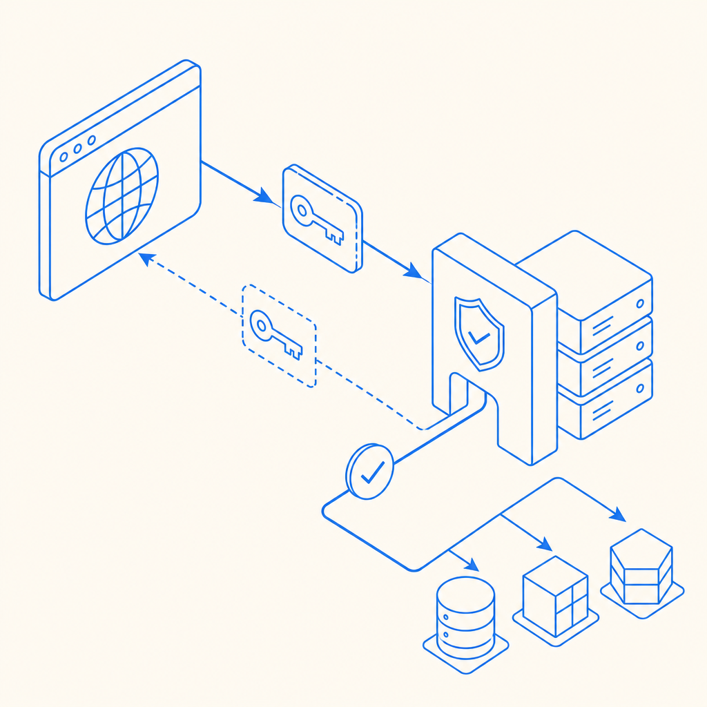 abstract flow showing browser token generation, server validation, and allowed r