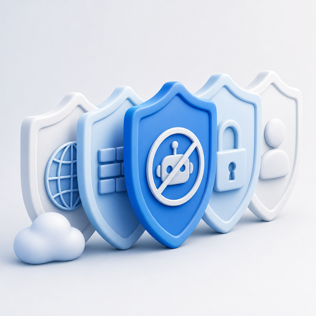 layered security model showing anti bot link as one shield among others